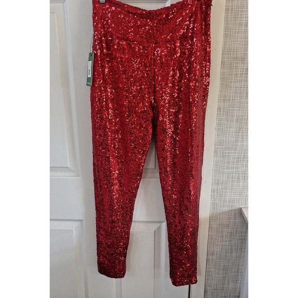 Tipsy Elves Pants - Tipsy Elves Womens Leggings Pants Size Large Red Sequin Holiday Christmas BxRR